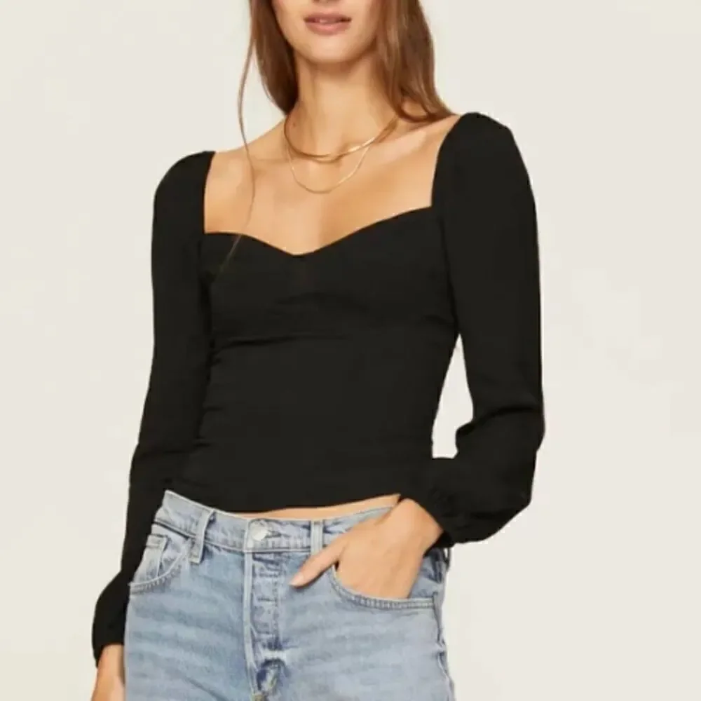 Reformation Reign Black Crop Top Blouse Size 2